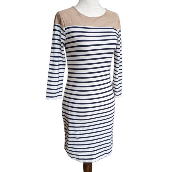 Monteau Los Angeles Striped Jersey Dress with Faux Suede Accents - Picture 2 of 8